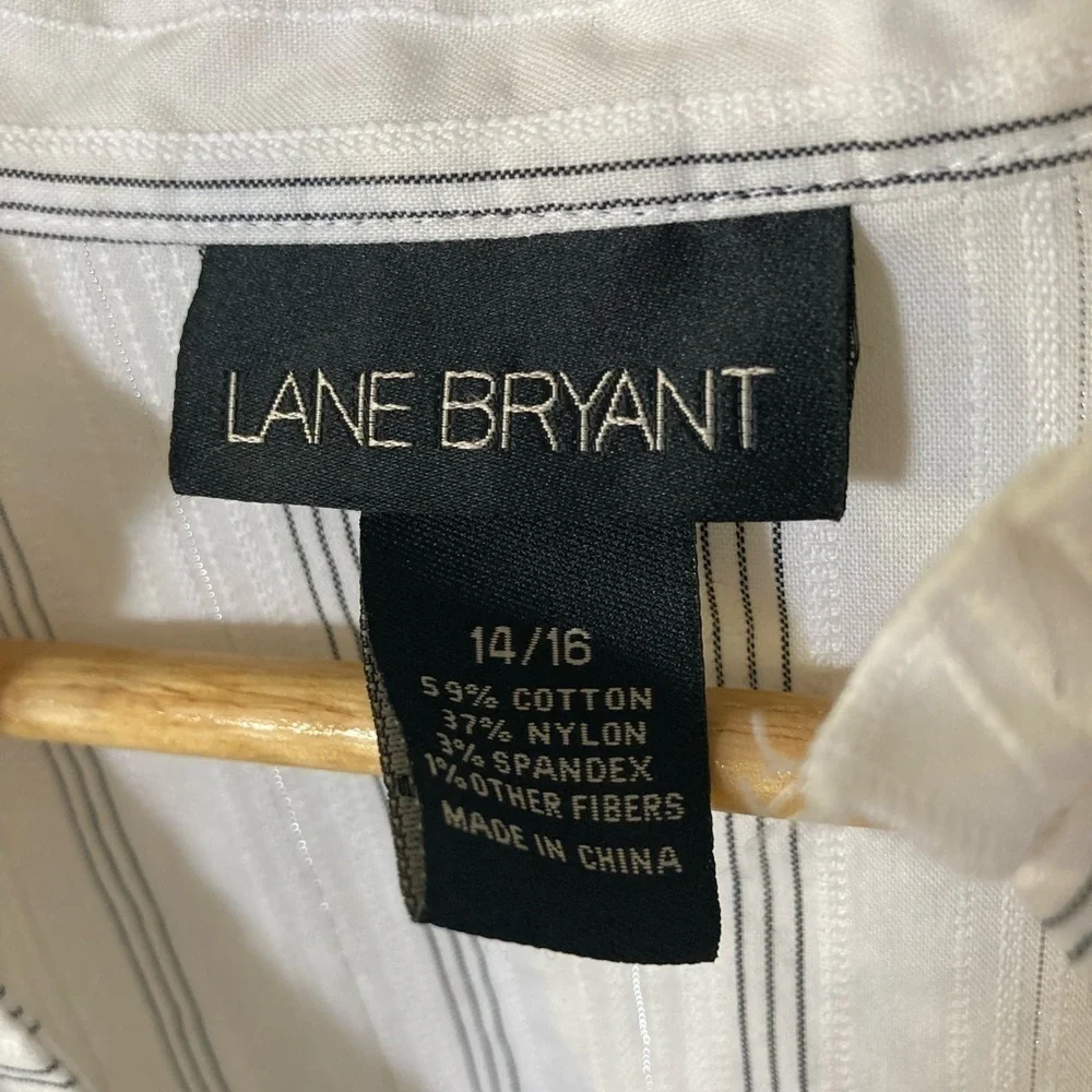 LANE Bryant ruffled popover blouse button cuffs striped